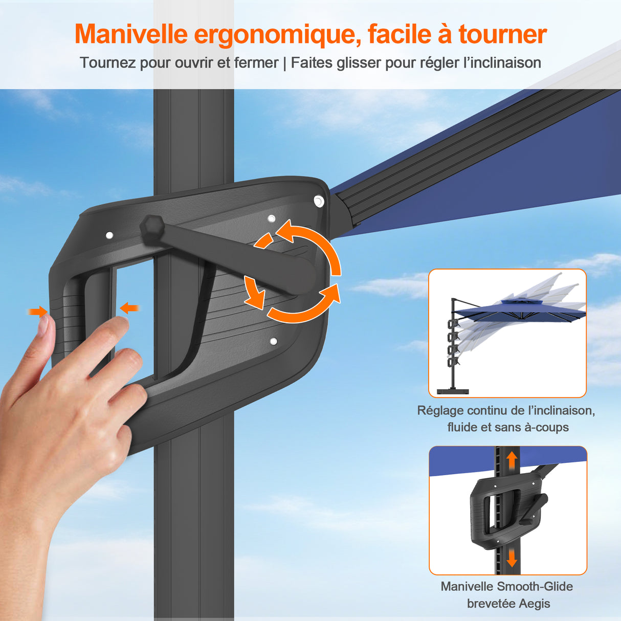 Parasol déporté Patioslife Aegis Pro™ avec base et housse de protection — Baleines en fibre de verre et mât en aluminium à revêtement thermolaqué pour jardin et terrasse