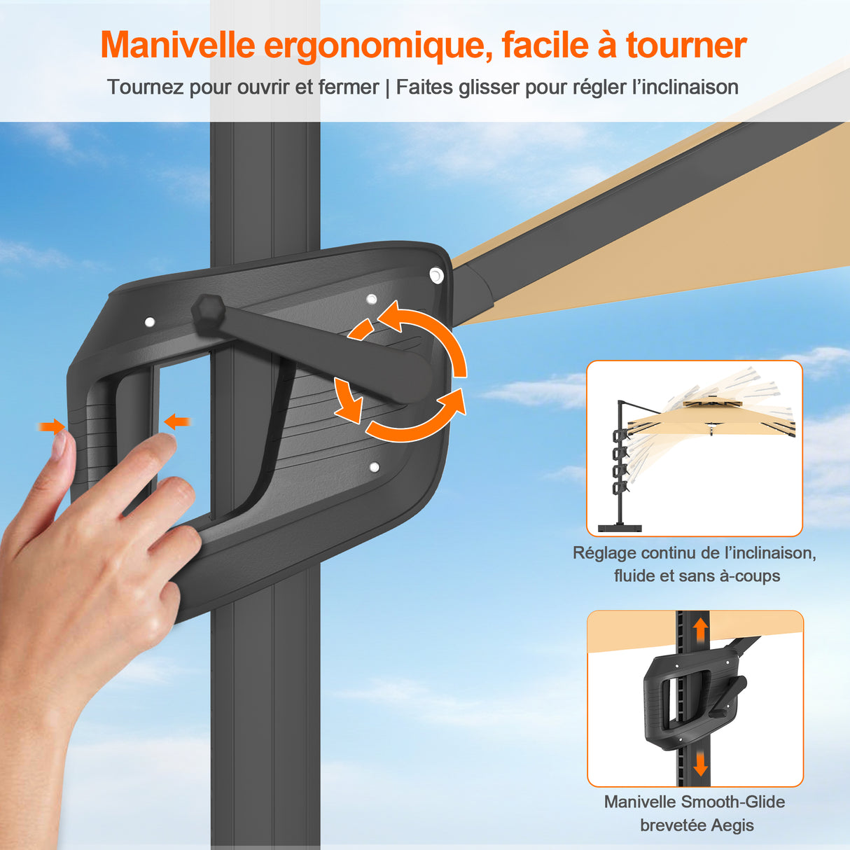 Parasol déporté Patioslife Aegis Pro avec éclairage LED et housse de protection, baleines et mât en aluminium à revêtement thermolaqué — Idéal pour jardins et terrasses