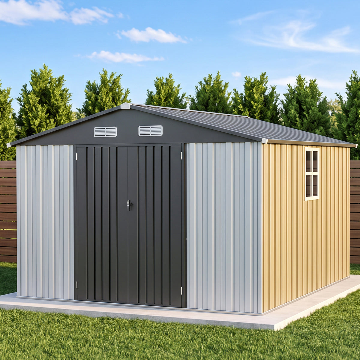 Patioslife YardVault Pro Abri de Jardin Métal Renforcé en Acier Galvanisé avec Fenêtre et Porte Verrouillable, Remise à Outils Extérieure Anti-Rouille