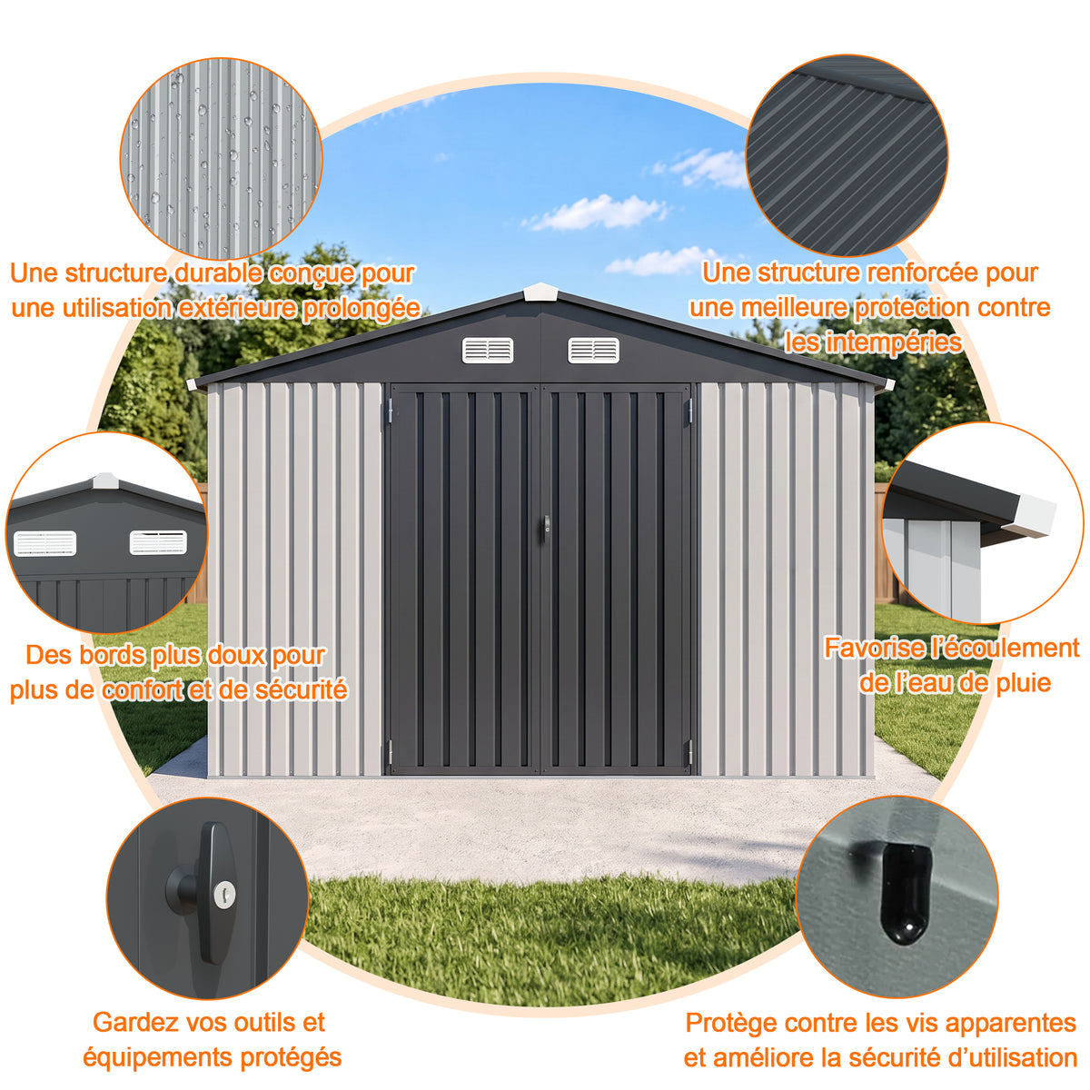 Patioslife YardVault Pro Abri de Jardin Métal Renforcé en Acier Galvanisé avec Fenêtre et Porte Verrouillable, Remise à Outils Extérieure Anti-Rouille