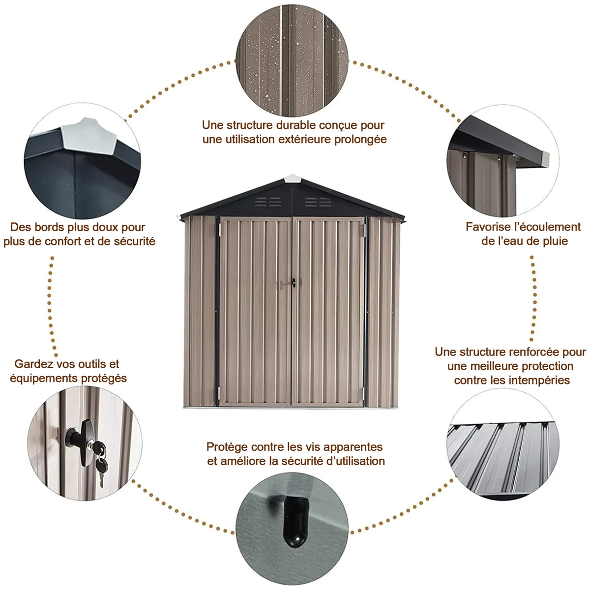 Patioslife Abri de Jardin Métal en Acier Galvanisé à Toit Double Pente – Abri de Rangement Extérieur Résistant aux Intempéries pour Outils de Jardin