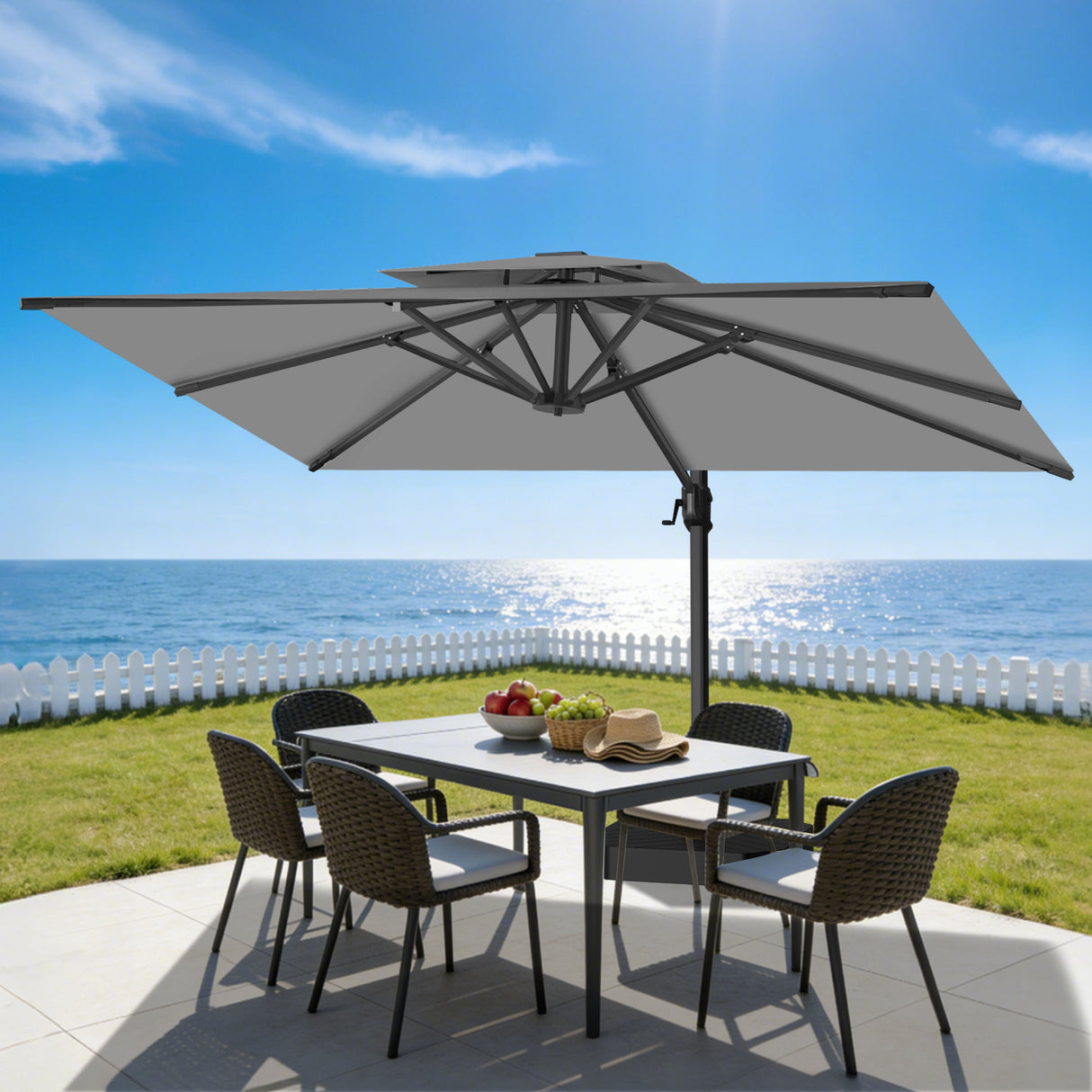 Parasol déporté Patioslife Aegis Pro™ avec base et housse de protection — Baleines en fibre de verre et mât en aluminium à revêtement thermolaqué pour jardin et terrasse