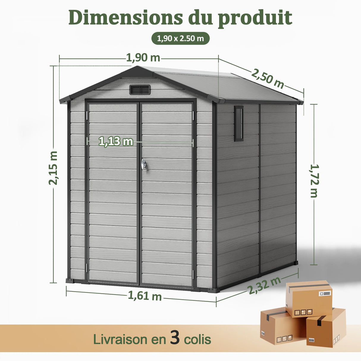 Abri de Jardin en Résine Patioslife YardVault avec Plancher - Cabanon de Rangement Étanche & Anti-UV - Structure Renforcée pour Outils et Vélos