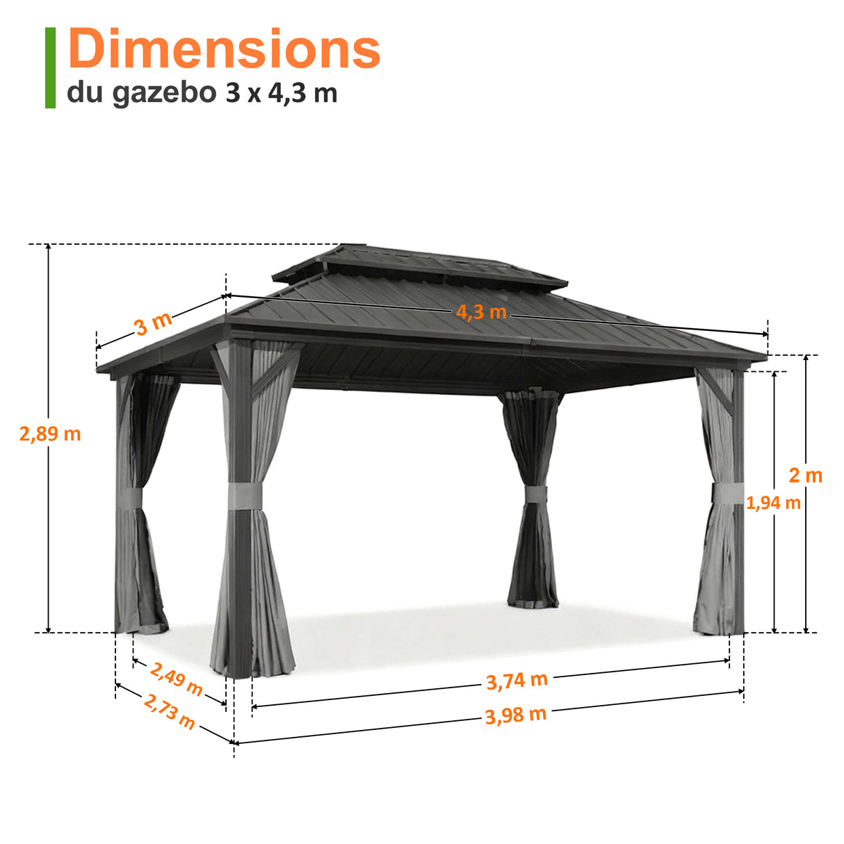 Patioslife Haven | Gazebo à toit rigide avec gouttières de drainage, structure en aluminium, toit doublement aéré et rideaux, pergola pour terrasse ou jardin.
