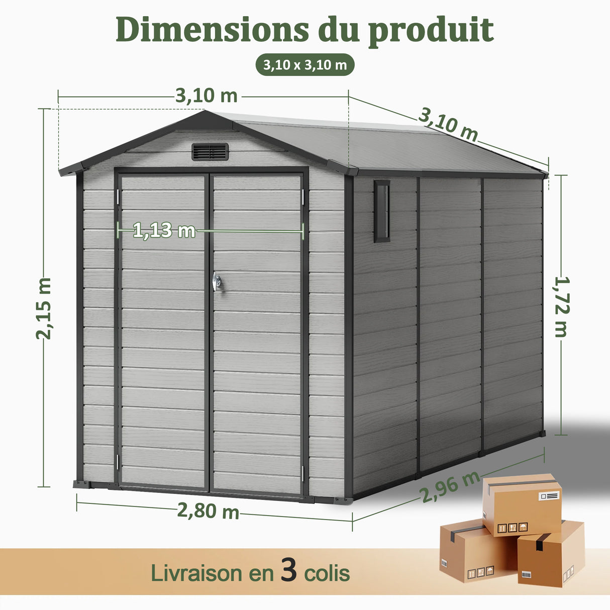 Abri de Jardin en Résine Patioslife YardVault avec Plancher - Cabanon de Rangement Étanche & Anti-UV - Structure Renforcée pour Outils et Vélos