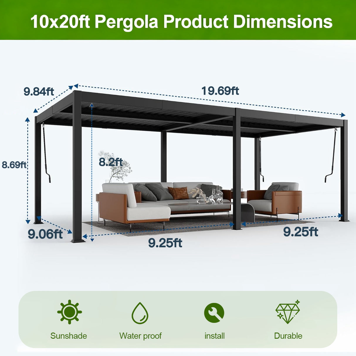 10x20ft Patioslife Atlantic™,Louvered Pergola,Aluminium Frame,Adjustable Roof,Ambient LED Lights,Freestanding Design,Outdoor Shelter,Patio Pavilion,Deck Pergola,Poolside Shade,Weatherproof,Sunshade & Rain Protection,Modern Outdoor Furniture,Luxury Patio Structure,Contemporary Design,Architectural Style,Premium Outdoor Living