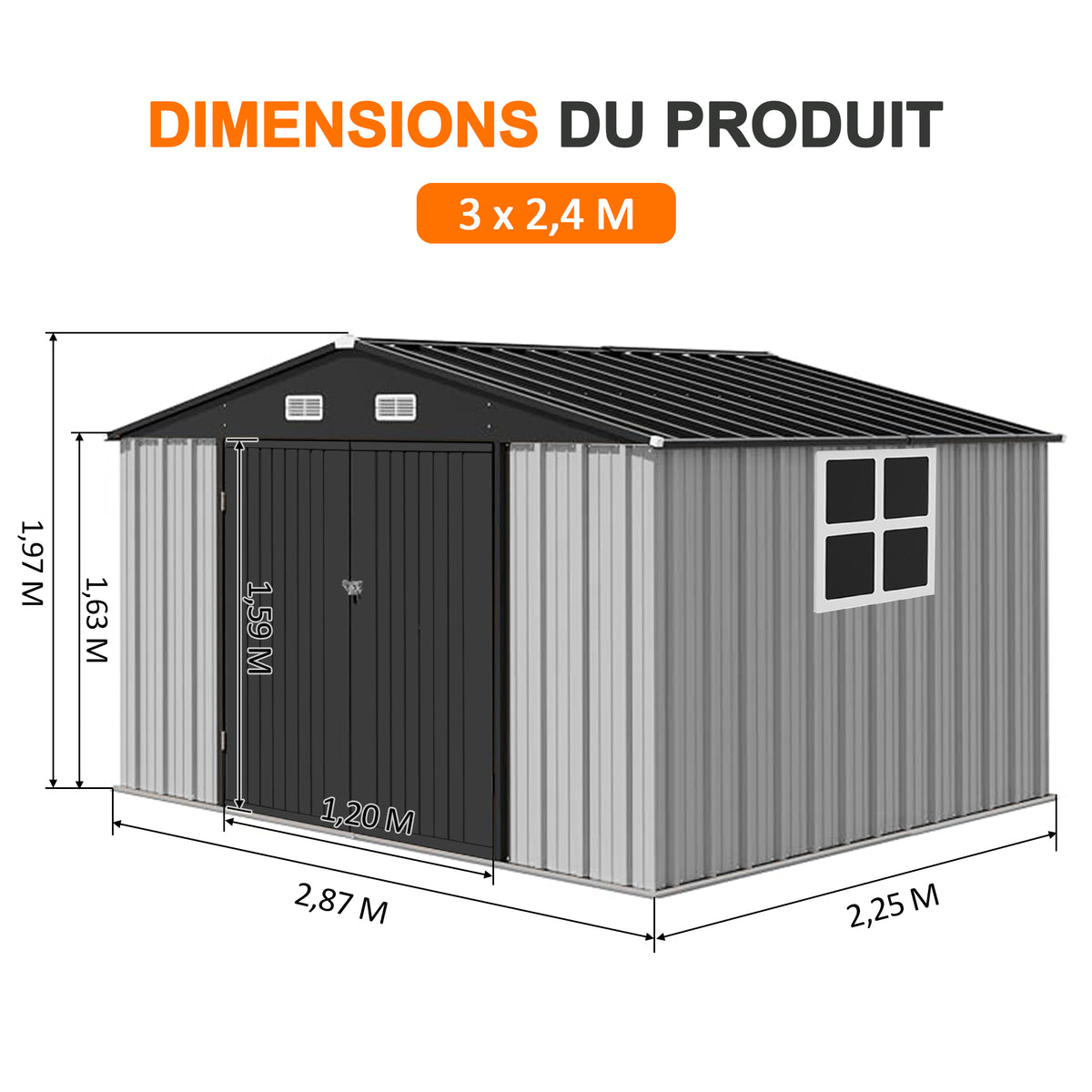 Patioslife YardVault Pro Abri de Jardin Métal Renforcé en Acier Galvanisé avec Fenêtre et Porte Verrouillable, Remise à Outils Extérieure Anti-Rouille