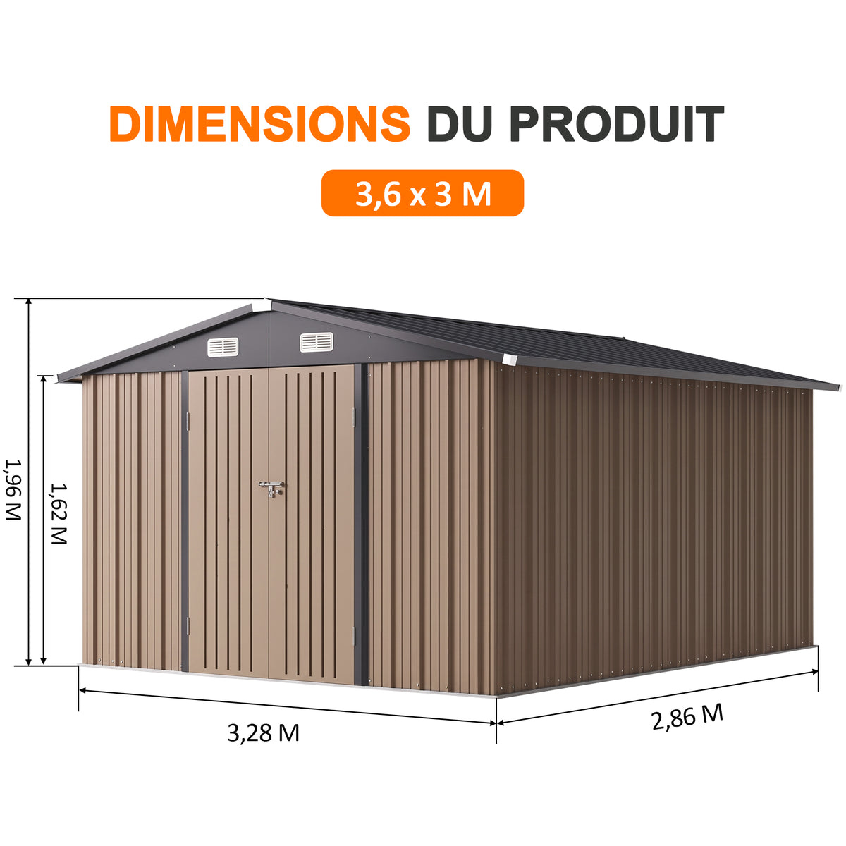 Patioslife Abri de Jardin Métal en Acier Galvanisé à Toit Double Pente – Abri de Rangement Extérieur Résistant aux Intempéries pour Outils de Jardin