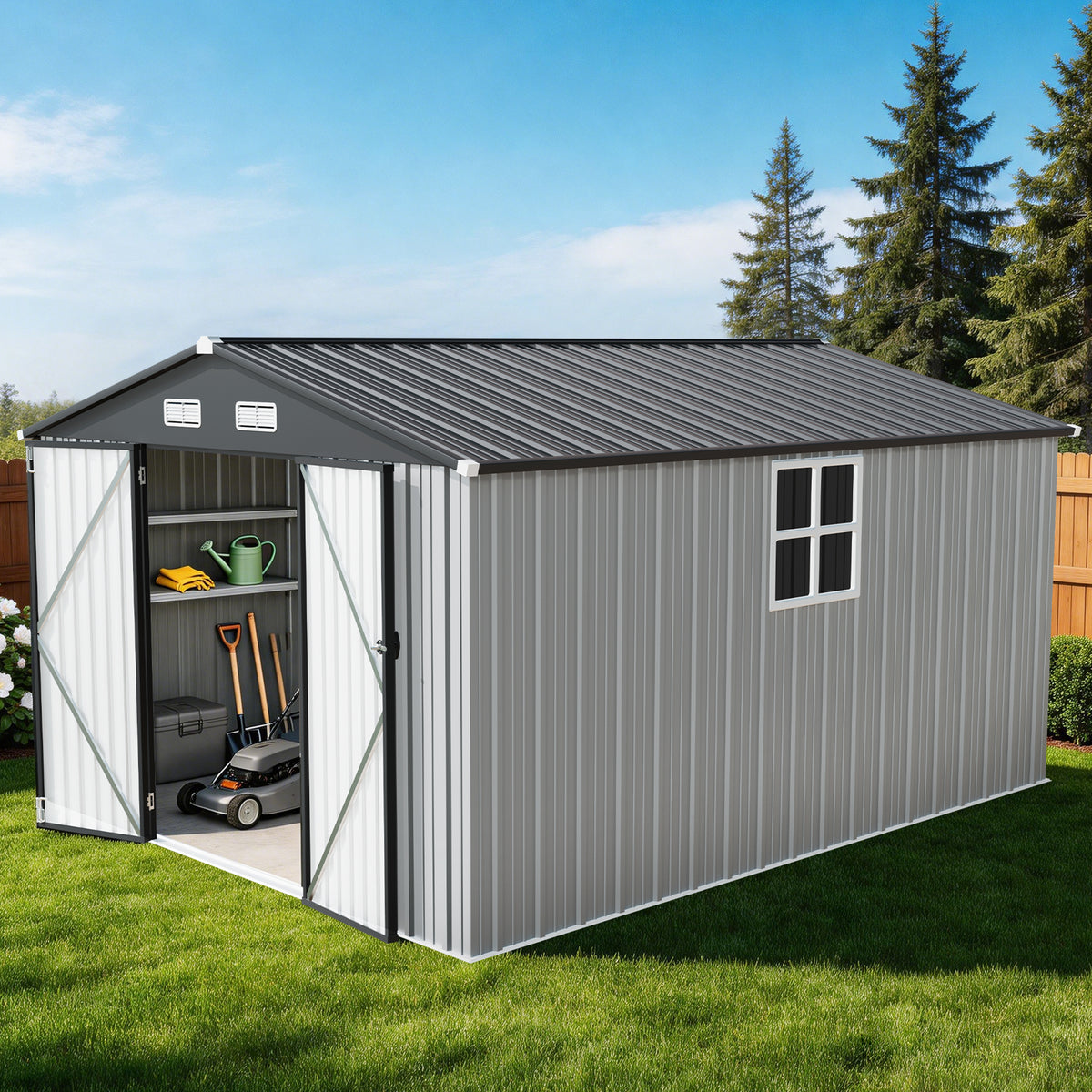 Patioslife YardVault Pro Abri de Jardin Métal Renforcé en Acier Galvanisé avec Fenêtre et Porte Verrouillable, Remise à Outils Extérieure Anti-Rouille