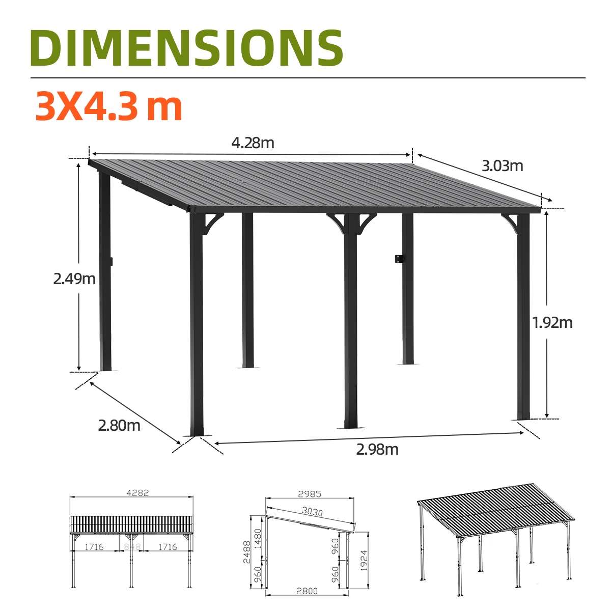 Patioslife Haven – Pergola Adossée Murale en Aluminium avec Toit Rigide, Résistante et Durable pour Jardin et Terrasse