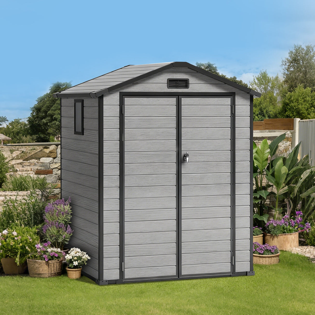 Abri de Jardin en Résine Patioslife YardVault avec Plancher - Cabanon de Rangement Étanche & Anti-UV - Structure Renforcée pour Outils et Vélos
