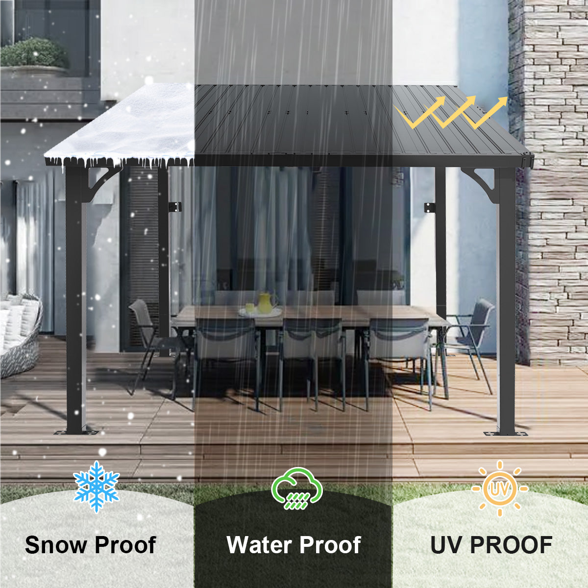 Patioslife Haven – Pergola Adossée Murale en Aluminium avec Toit Rigide, Résistante et Durable pour Jardin et Terrasse