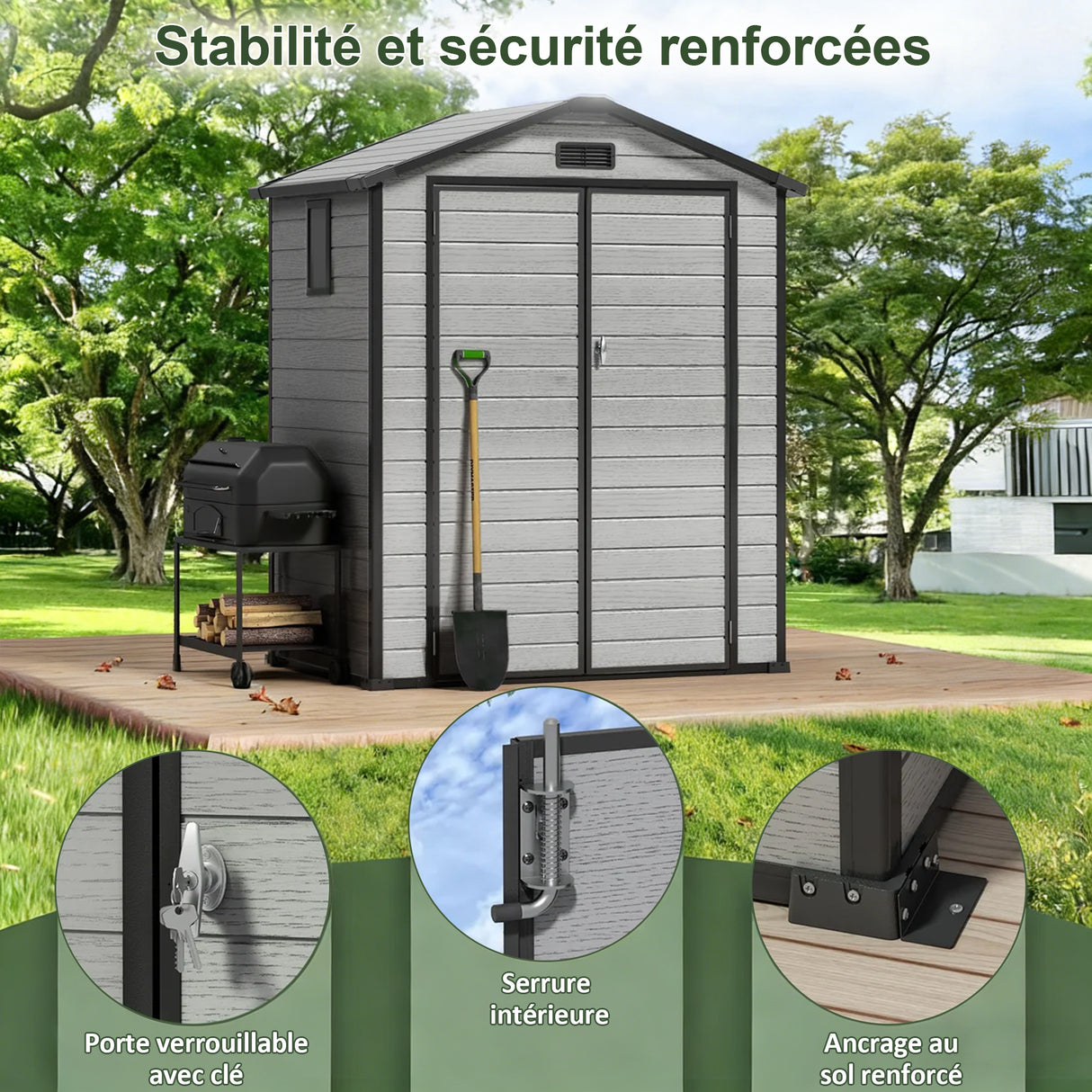 Abri de Jardin en Résine Patioslife YardVault avec Plancher - Cabanon de Rangement Étanche & Anti-UV - Structure Renforcée pour Outils et Vélos