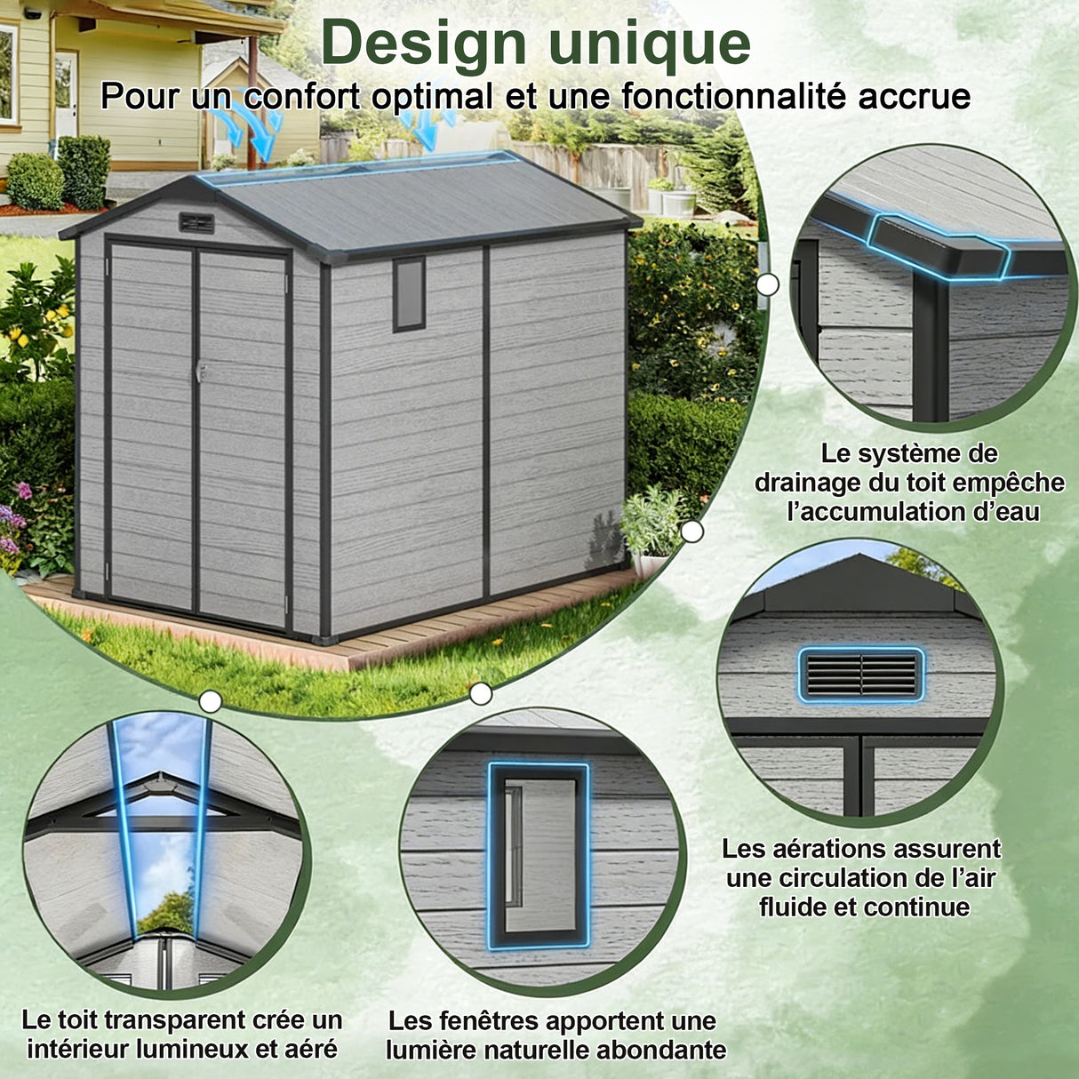 Abri de Jardin en Résine Patioslife YardVault avec Plancher - Cabanon de Rangement Étanche & Anti-UV - Structure Renforcée pour Outils et Vélos