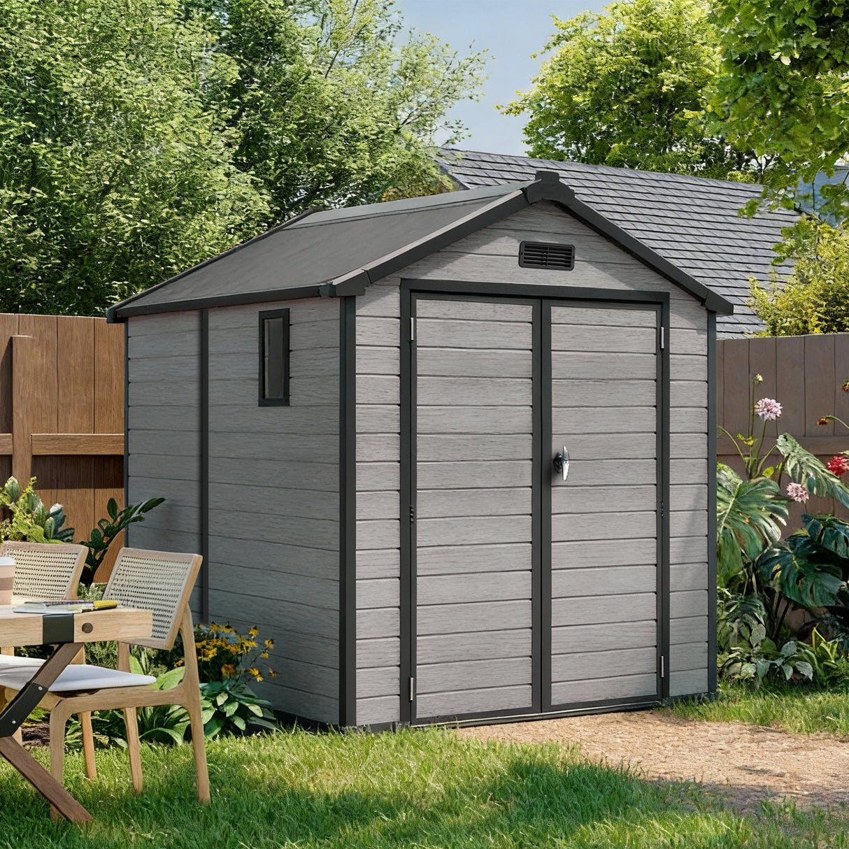 Abri de Jardin en Résine Patioslife YardVault avec Plancher - Cabanon de Rangement Étanche & Anti-UV - Structure Renforcée pour Outils et Vélos