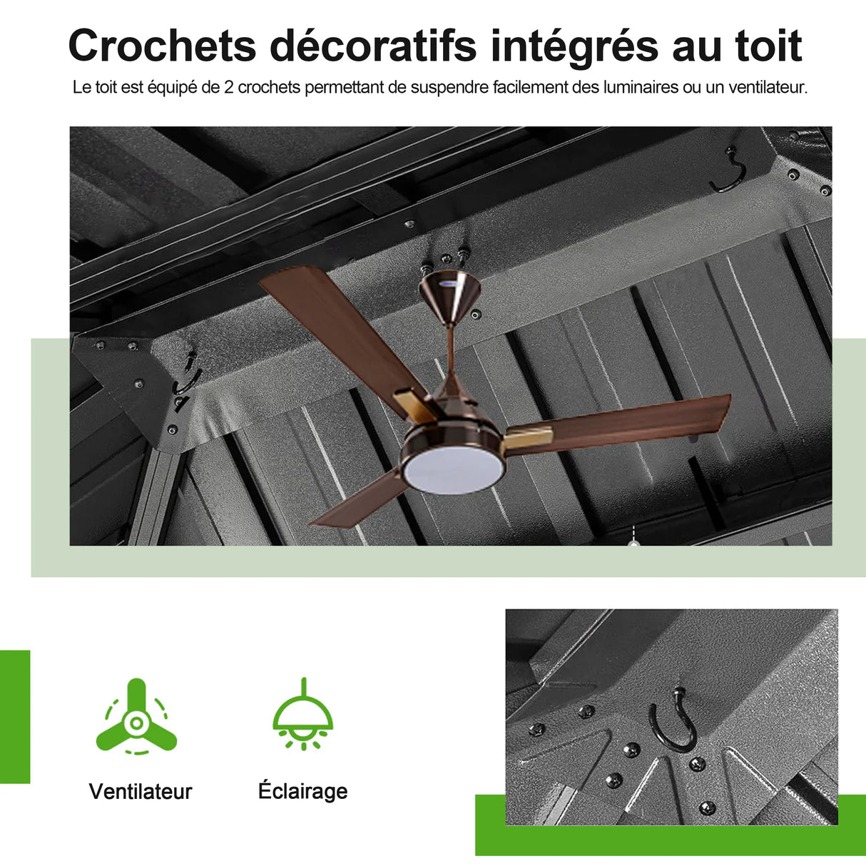 Patioslife Haven | Tonnelle de Jardin en Aluminium à Toit Rigide, Pergola & Pavillon avec Double Aération, Gouttières et Rideaux pour Terrasse