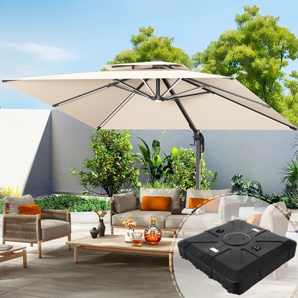 Parasol déporté Patioslife Aegis Pro avec éclairage LED et housse de protection, baleines et mât en aluminium à revêtement thermolaqué — Idéal pour jardins et terrasses