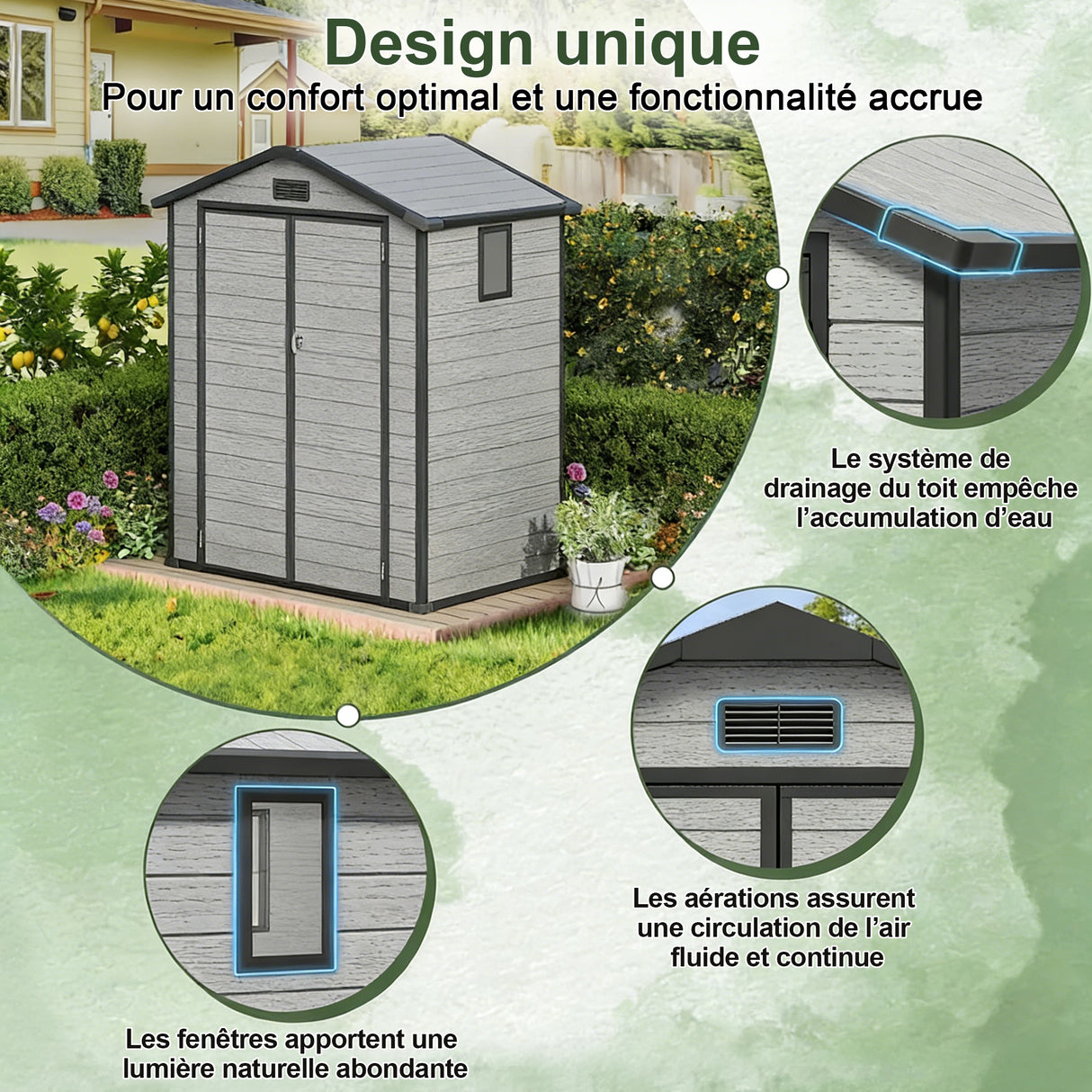 Abri de Jardin en Résine Patioslife YardVault avec Plancher - Cabanon de Rangement Étanche & Anti-UV - Structure Renforcée pour Outils et Vélos