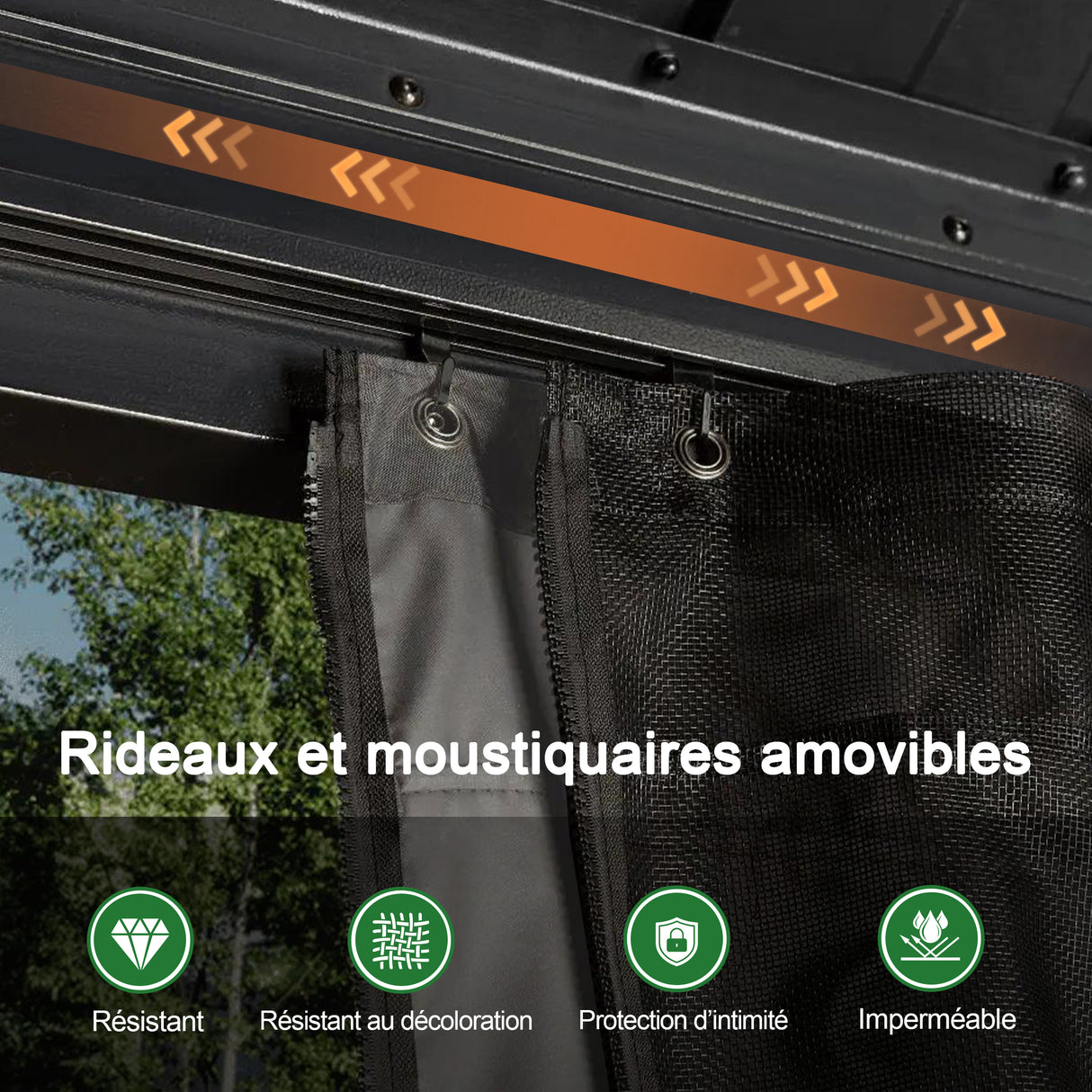 Patioslife Haven | Gazebo à toit rigide avec gouttières de drainage, structure en aluminium, toit doublement aéré et rideaux, pergola pour terrasse ou jardin.