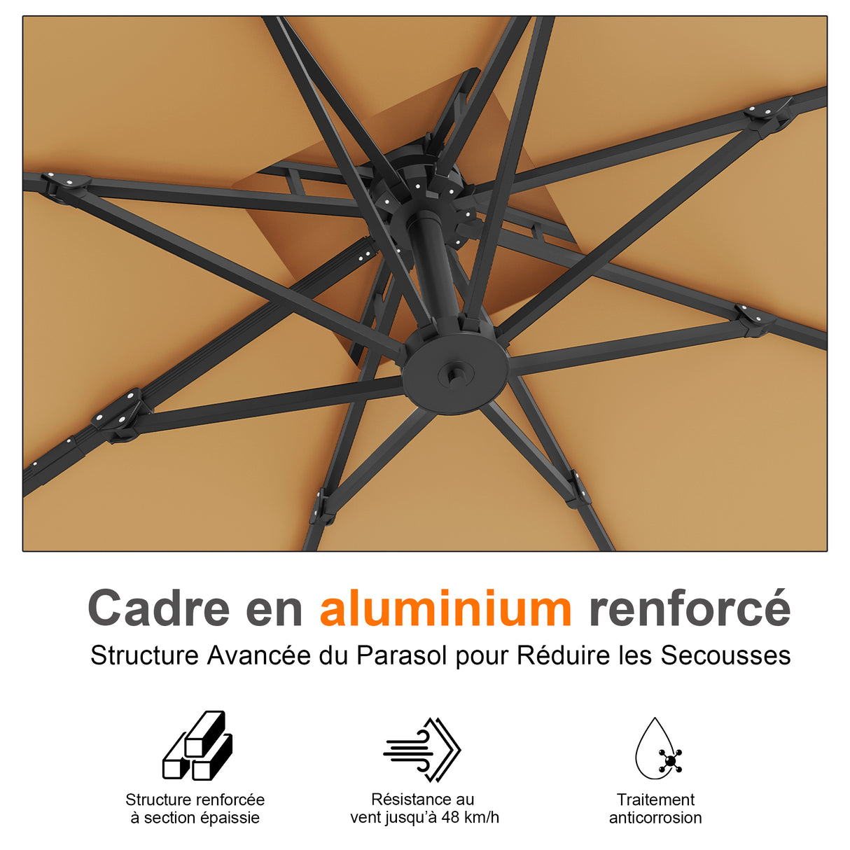 Parasol déporté Patioslife Aegis Pro™ avec base et housse de protection — Baleines en fibre de verre et mât en aluminium à revêtement thermolaqué pour jardin et terrasse