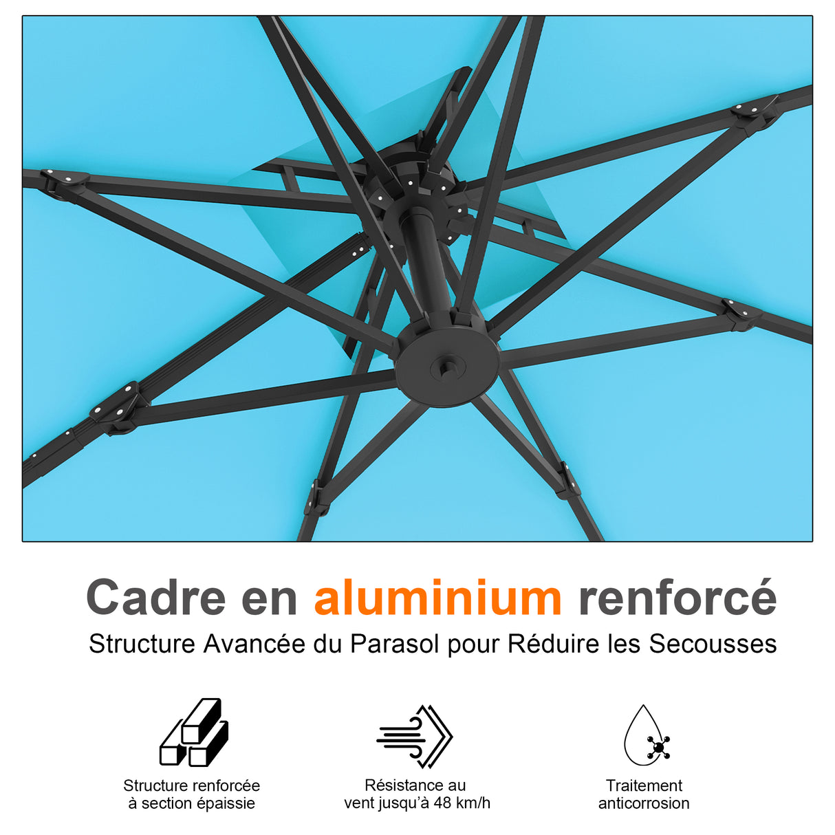 Parasol déporté Patioslife Aegis Pro™ avec base et housse de protection — Baleines en fibre de verre et mât en aluminium à revêtement thermolaqué pour jardin et terrasse