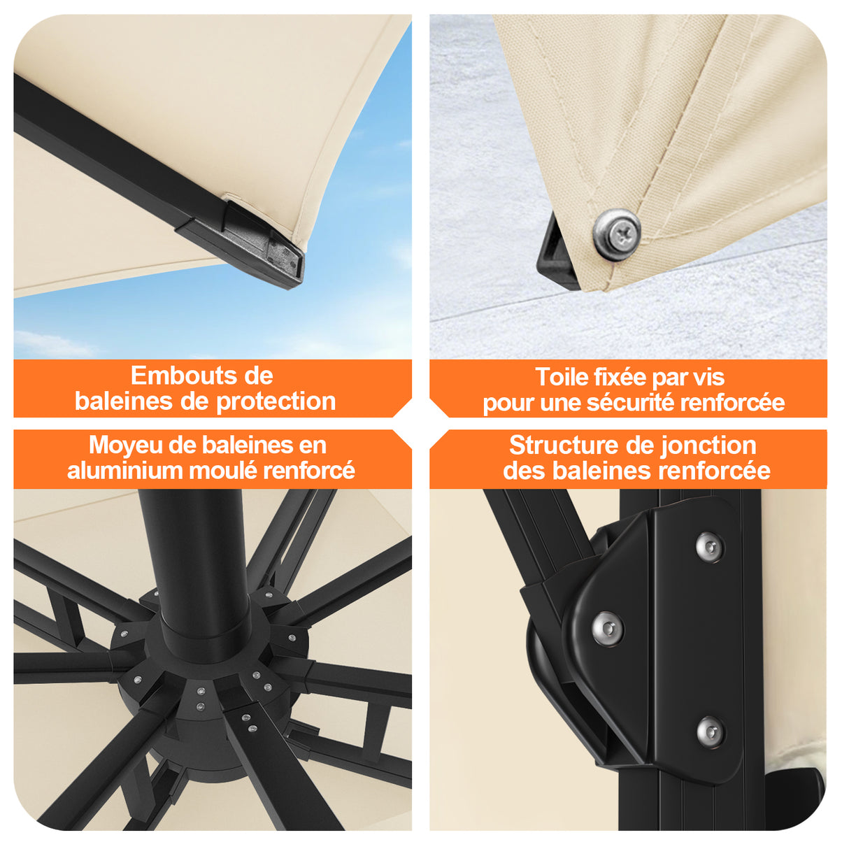 Parasol déporté Patioslife Aegis Pro™ avec base et housse de protection — Baleines en fibre de verre et mât en aluminium à revêtement thermolaqué pour jardin et terrasse