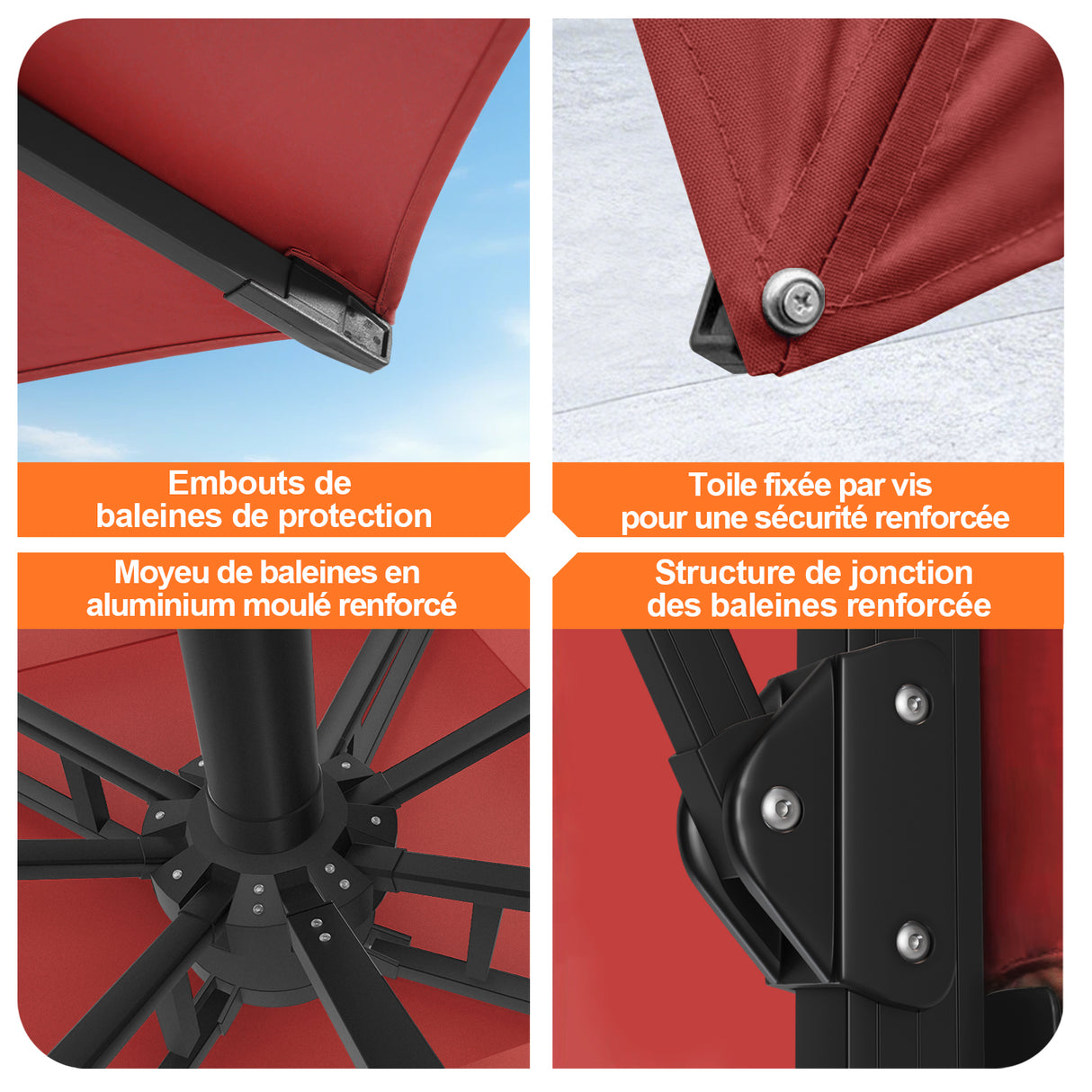 Parasol déporté Patioslife Aegis Pro avec éclairage LED et housse de protection, baleines et mât en aluminium à revêtement thermolaqué — Idéal pour jardins et terrasses