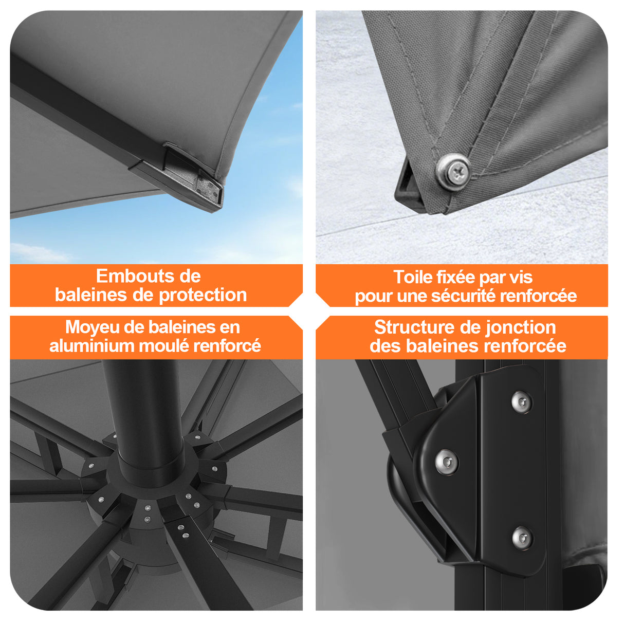 Patioslife Aegis – Parasol déporté Premium avec éclairage LED intégré, base croisée en métal et baleines en fibre de verre