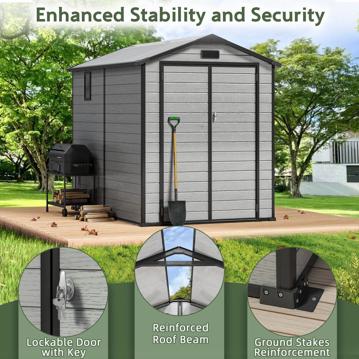 Abri de Jardin en Résine Patioslife YardVault avec Plancher - Cabanon de Rangement Étanche & Anti-UV - Structure Renforcée pour Outils et Vélos