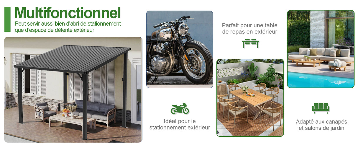 Patioslife Haven – Pergola Adossée Murale en Aluminium avec Toit Rigide, Résistante et Durable pour Jardin et Terrasse