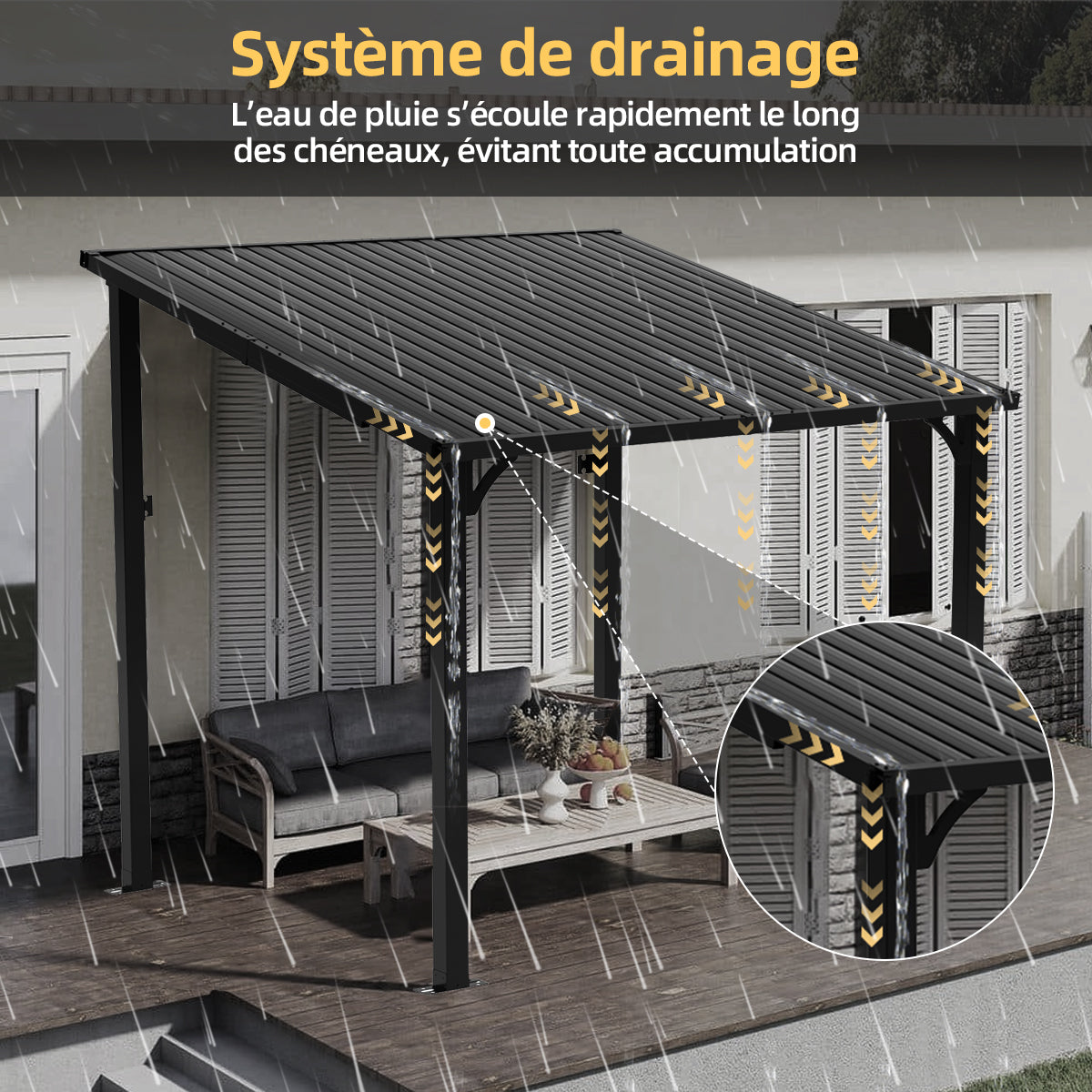 Patioslife Haven – Pergola Adossée Murale en Aluminium avec Toit Rigide, Résistante et Durable pour Jardin et Terrasse