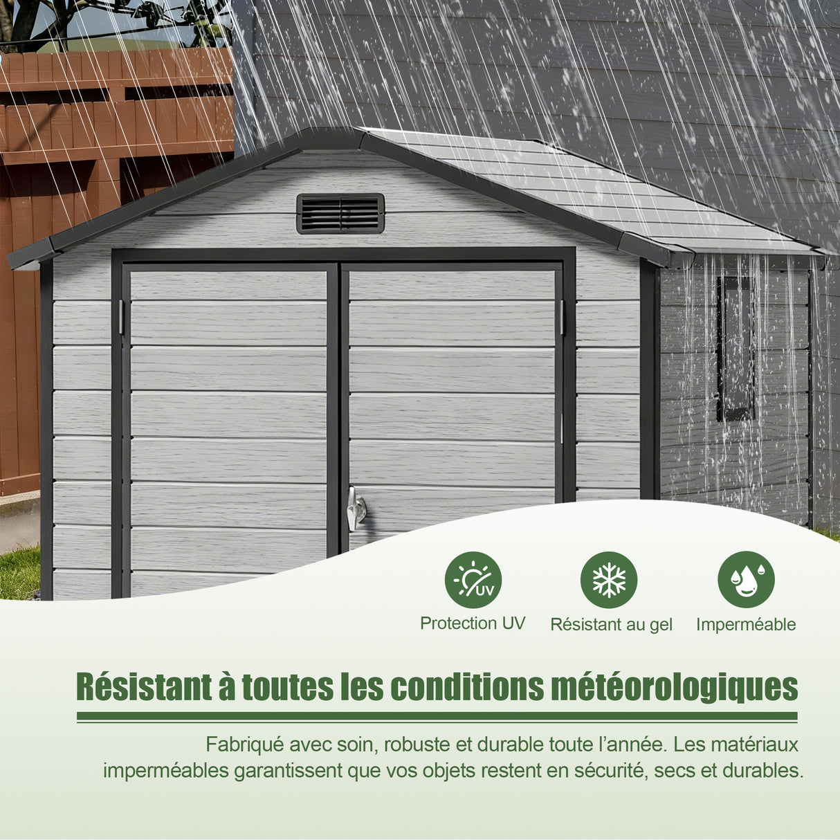 Abri de Jardin en Résine Patioslife YardVault avec Plancher - Cabanon de Rangement Étanche & Anti-UV - Structure Renforcée pour Outils et Vélos