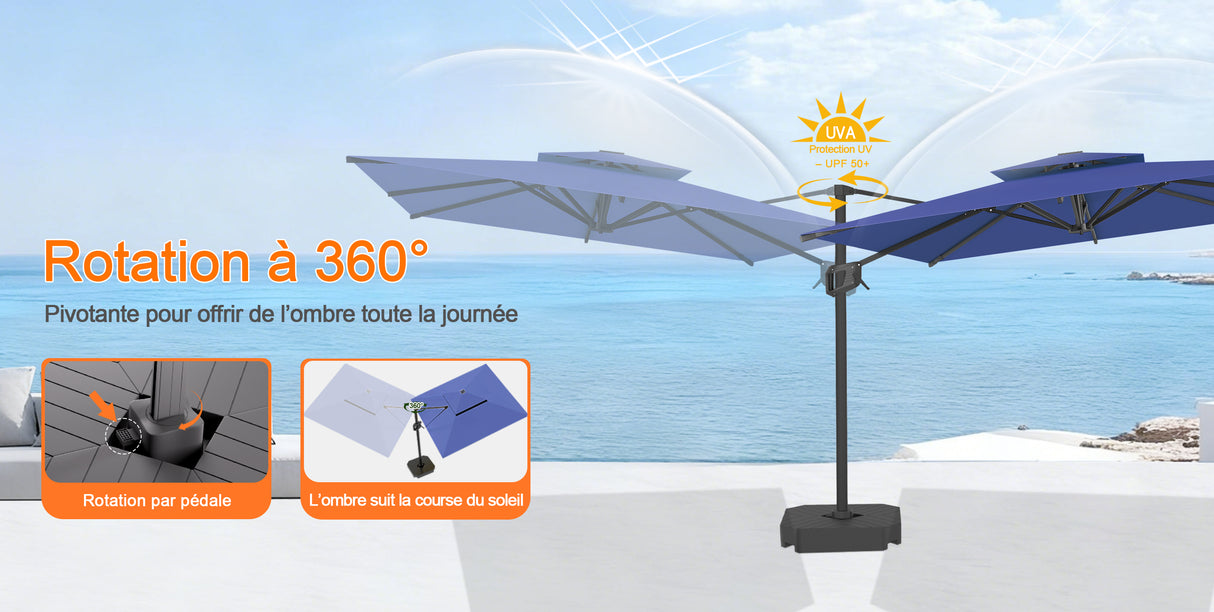 Parasol déporté Patioslife Aegis Pro™ avec base et housse de protection — Baleines en fibre de verre et mât en aluminium à revêtement thermolaqué pour jardin et terrasse
