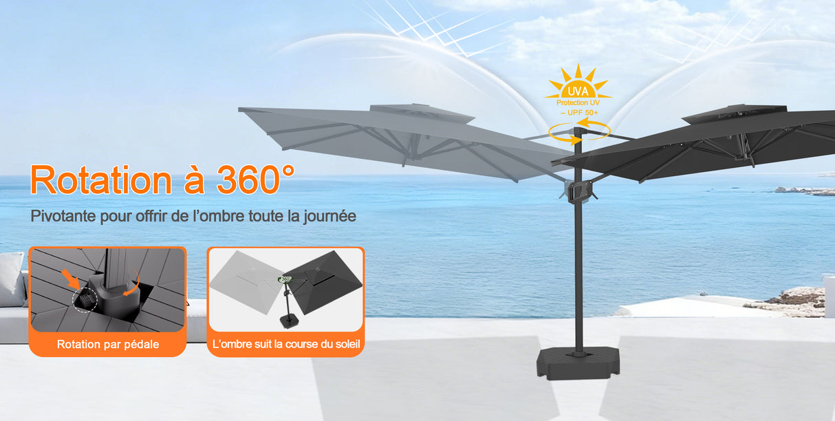 Parasol déporté Patioslife Aegis Pro™ avec base et housse de protection — Baleines en fibre de verre et mât en aluminium à revêtement thermolaqué pour jardin et terrasse