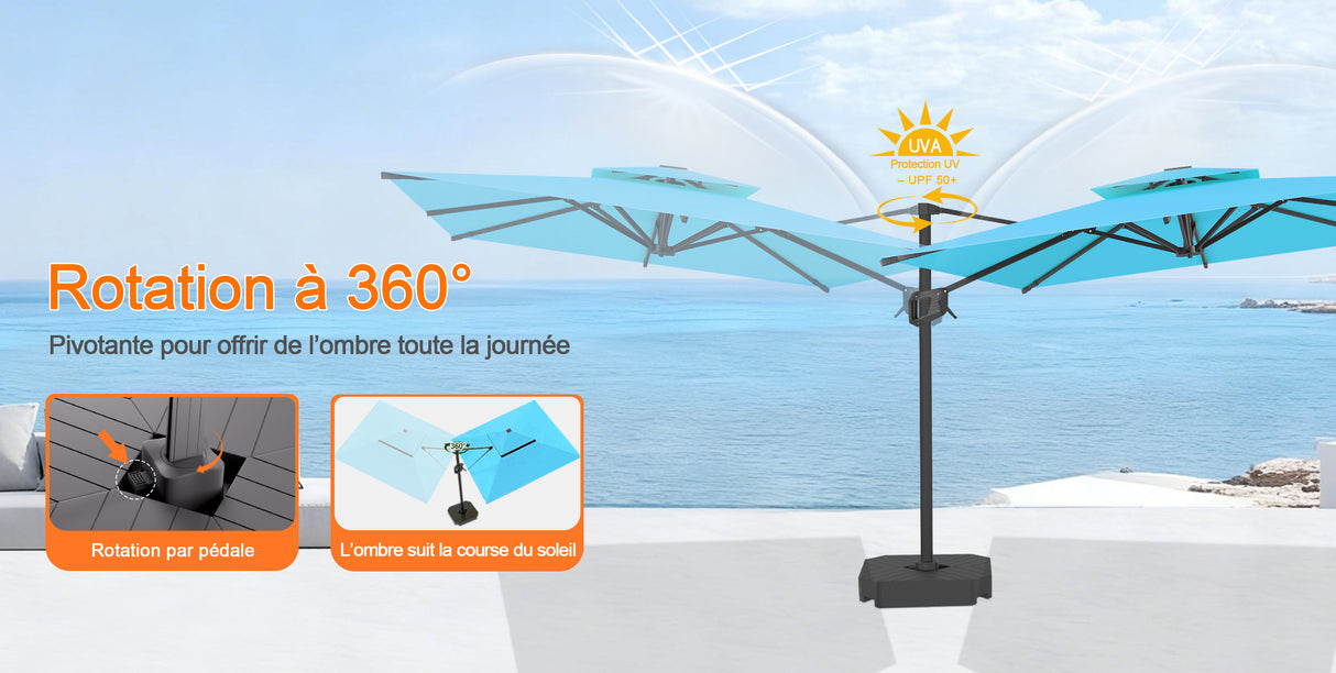 Parasol déporté Patioslife Aegis Pro™ avec base et housse de protection — Baleines en fibre de verre et mât en aluminium à revêtement thermolaqué pour jardin et terrasse