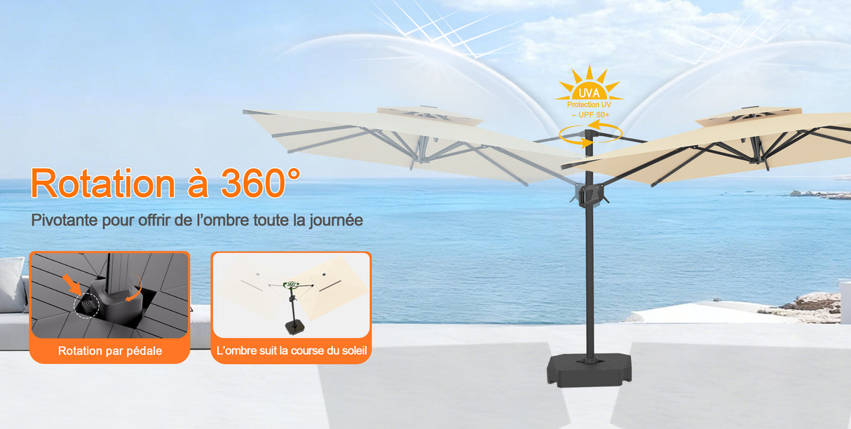 Parasol déporté Patioslife Aegis Pro™ avec base et housse de protection — Baleines en fibre de verre et mât en aluminium à revêtement thermolaqué pour jardin et terrasse