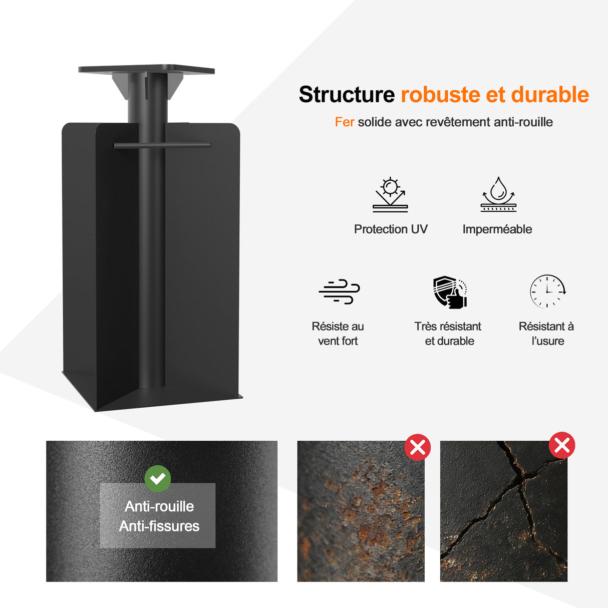 Base à enterrer Patioslife Aegis pour parasol déporté – acier renforcé, profondeur 61 cm, double traitement anticorrosion, stabilité maximale et fixation sécurisée dans le béton