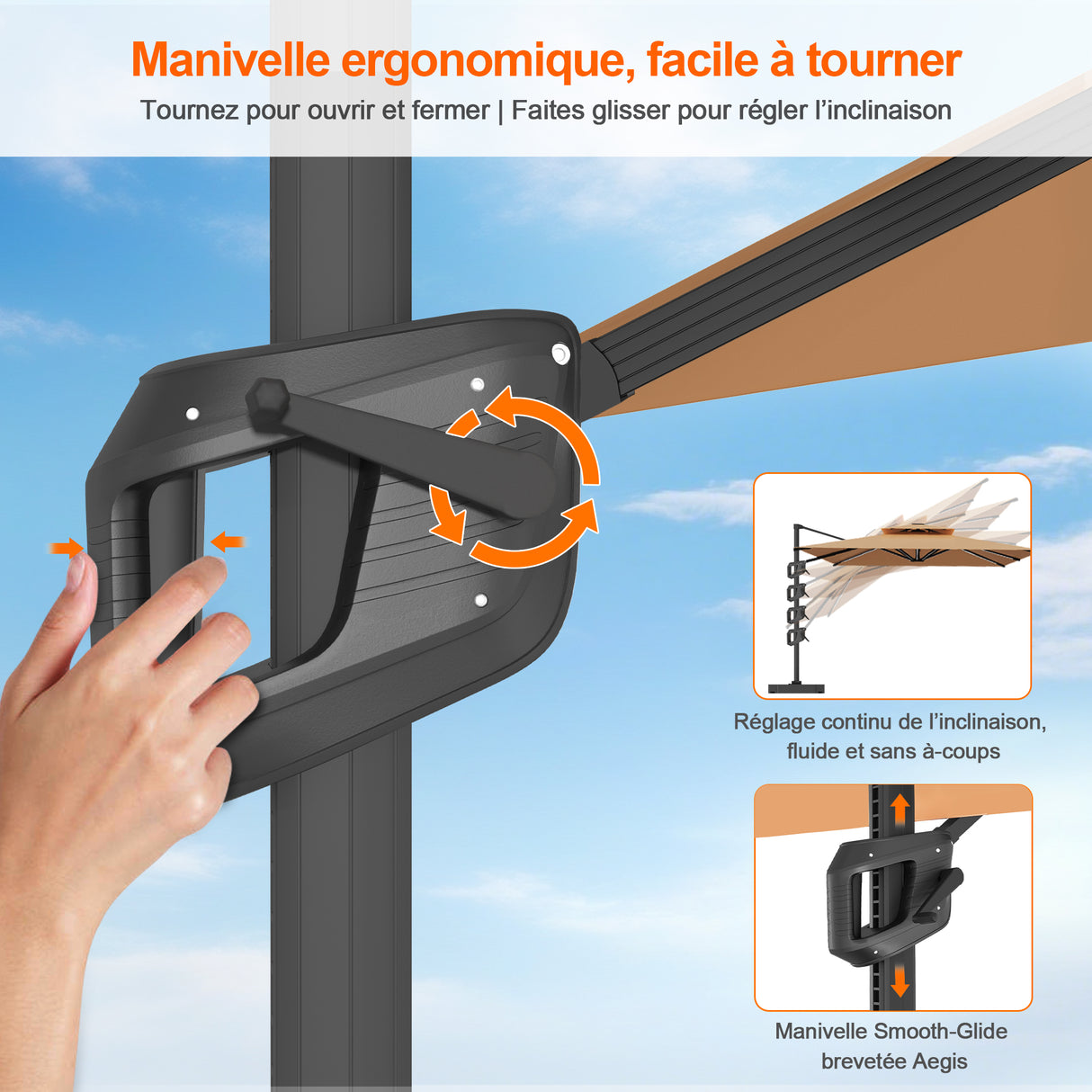 Parasol déporté Patioslife Aegis Pro™ avec base et housse de protection — Baleines en fibre de verre et mât en aluminium à revêtement thermolaqué pour jardin et terrasse