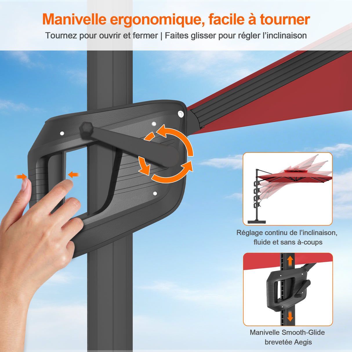 Parasol déporté Patioslife Aegis Pro™ avec base et housse de protection — Baleines en fibre de verre et mât en aluminium à revêtement thermolaqué pour jardin et terrasse