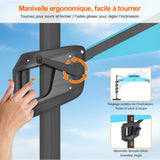 Parasol déporté Patioslife Aegis Pro avec éclairage LED et housse de protection, baleines et mât en aluminium à revêtement thermolaqué — Idéal pour jardins et terrasses