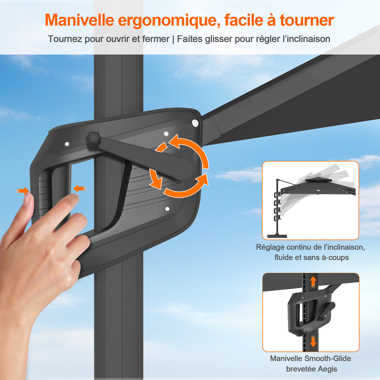 Parasol déporté Patioslife Aegis Pro avec éclairage LED et housse de protection, baleines et mât en aluminium à revêtement thermolaqué — Idéal pour jardins et terrasses