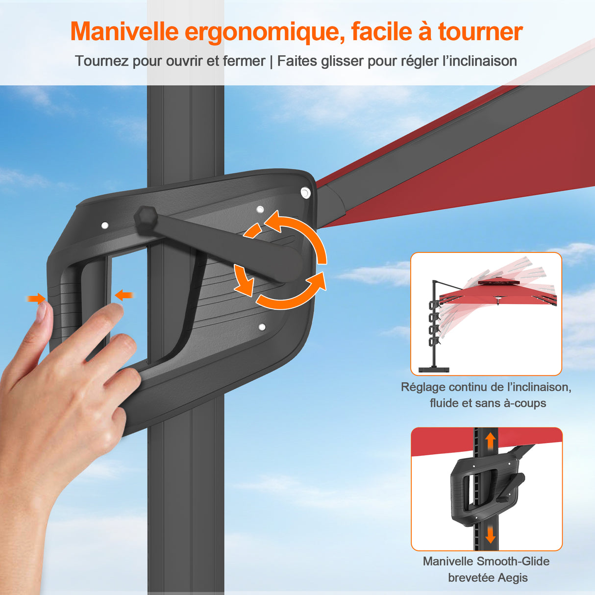 Parasol déporté Patioslife Aegis Pro avec éclairage LED et housse de protection, baleines et mât en aluminium à revêtement thermolaqué — Idéal pour jardins et terrasses