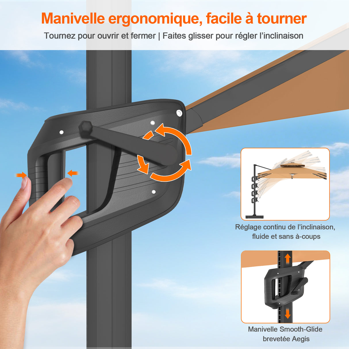 Parasol déporté Patioslife Aegis Pro avec éclairage LED et housse de protection, baleines et mât en aluminium à revêtement thermolaqué — Idéal pour jardins et terrasses