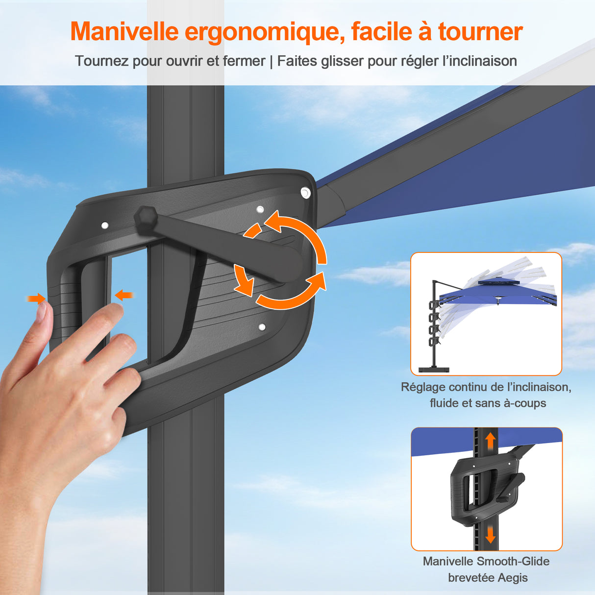 Parasol déporté Patioslife Aegis Pro avec éclairage LED et housse de protection, baleines et mât en aluminium à revêtement thermolaqué — Idéal pour jardins et terrasses