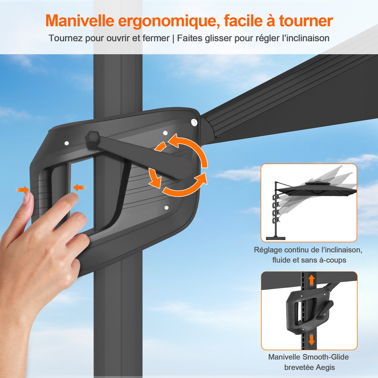 Parasol déporté Patioslife Aegis Pro™ avec base et housse de protection — Baleines en fibre de verre et mât en aluminium à revêtement thermolaqué pour jardin et terrasse