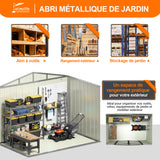 Patioslife Abri de Jardin Métal en Acier Galvanisé à Toit Double Pente – Abri de Rangement Extérieur Résistant aux Intempéries pour Outils de Jardin