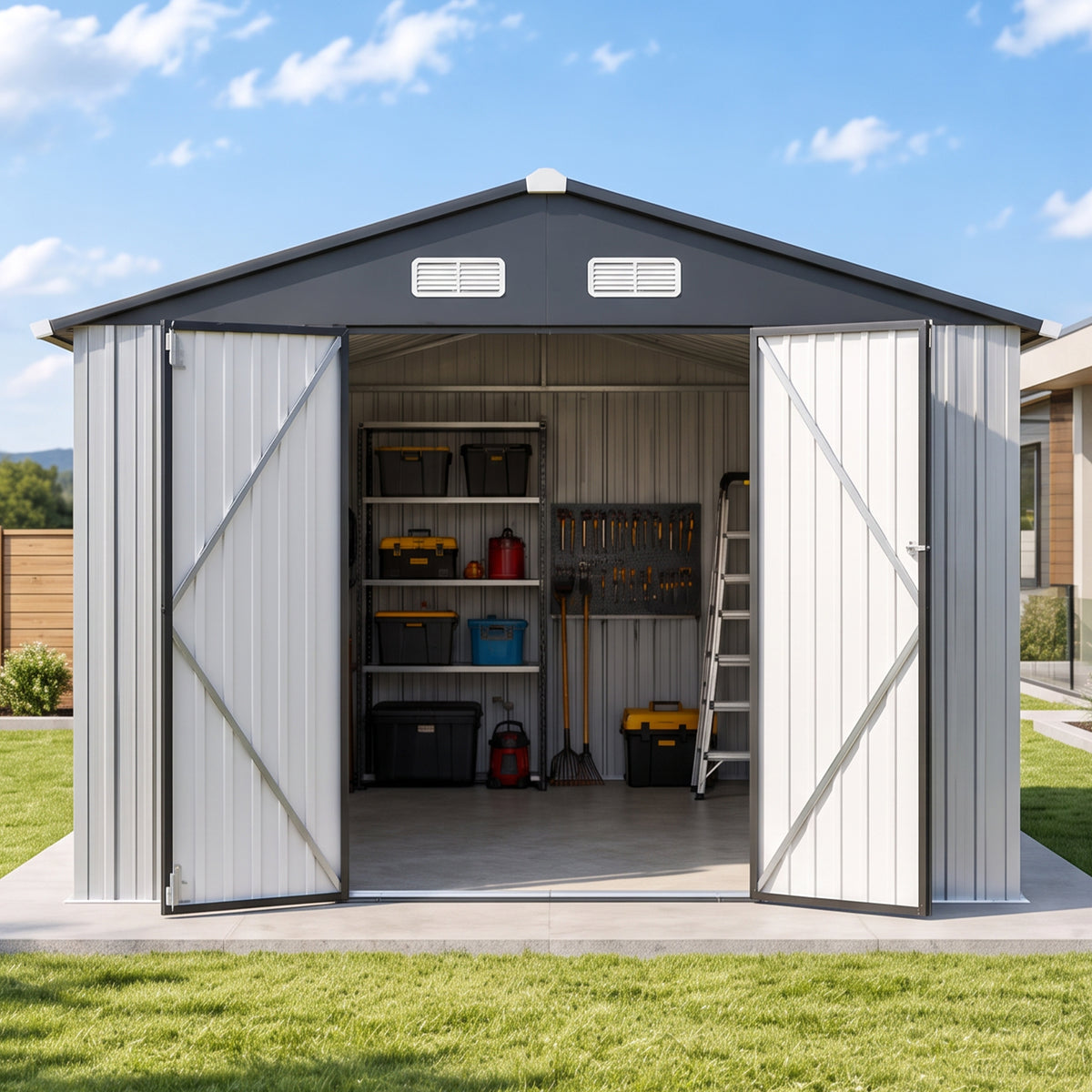 Patioslife YardVault Pro Abri de Jardin Métal Renforcé en Acier Galvanisé avec Fenêtre et Porte Verrouillable, Remise à Outils Extérieure Anti-Rouille