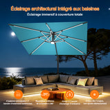 Patioslife Aegis – Parasol déporté Premium avec éclairage LED intégré, base croisée en métal et baleines en fibre de verre
