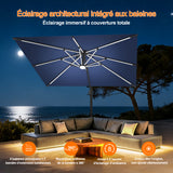 Patioslife Aegis – Parasol déporté Premium avec éclairage LED intégré, base croisée en métal et baleines en fibre de verre