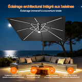 Patioslife Aegis – Parasol déporté Premium avec éclairage LED intégré, base croisée en métal et baleines en fibre de verre